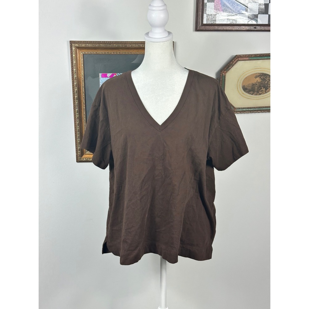 Old Navy Brown V Neck "Vintage Tee" - SIZE L Neutral Casual Fall